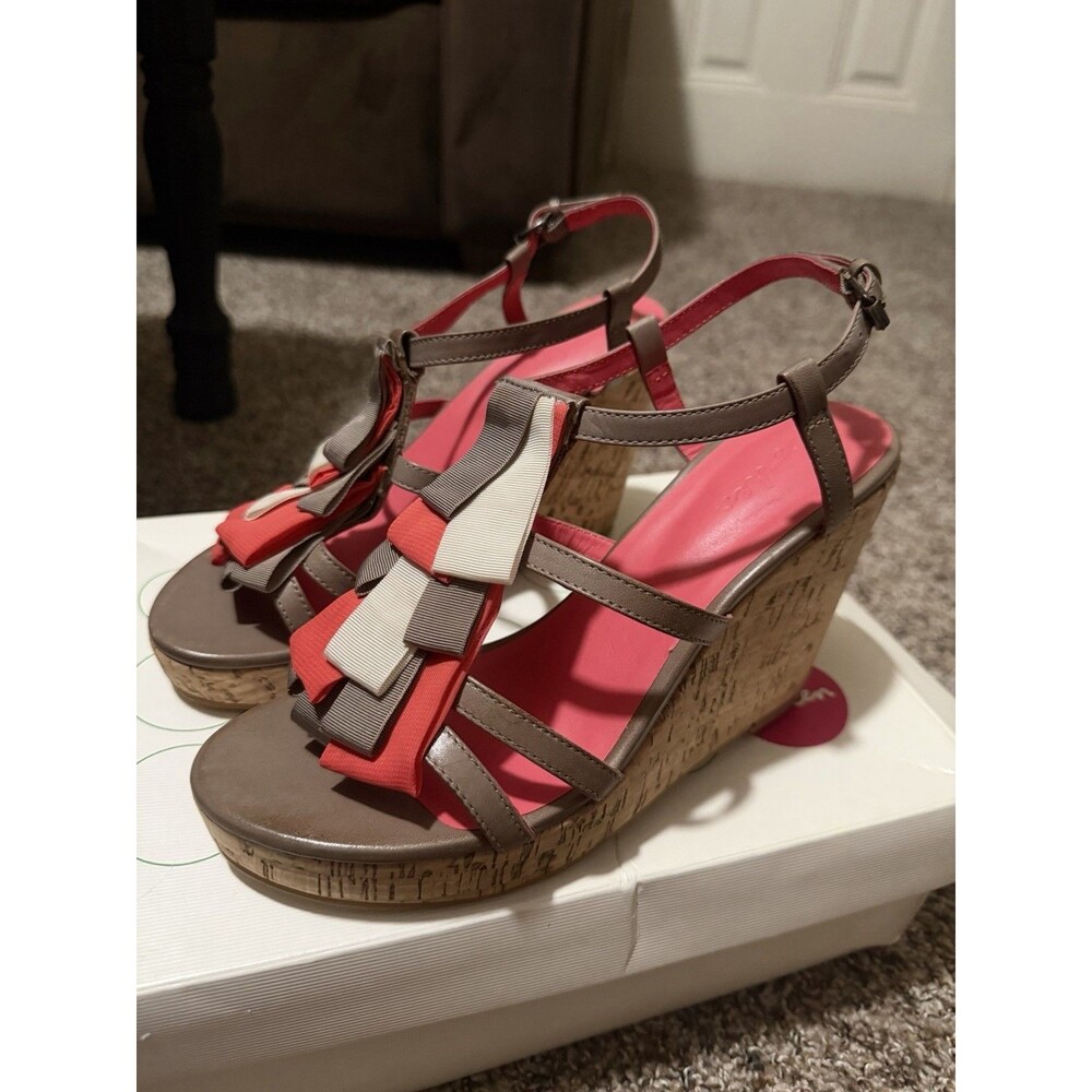Boden Fabulous Cork Wedge Sandals Women’s US 8 EU 39 Coral Taupe Bow NIB